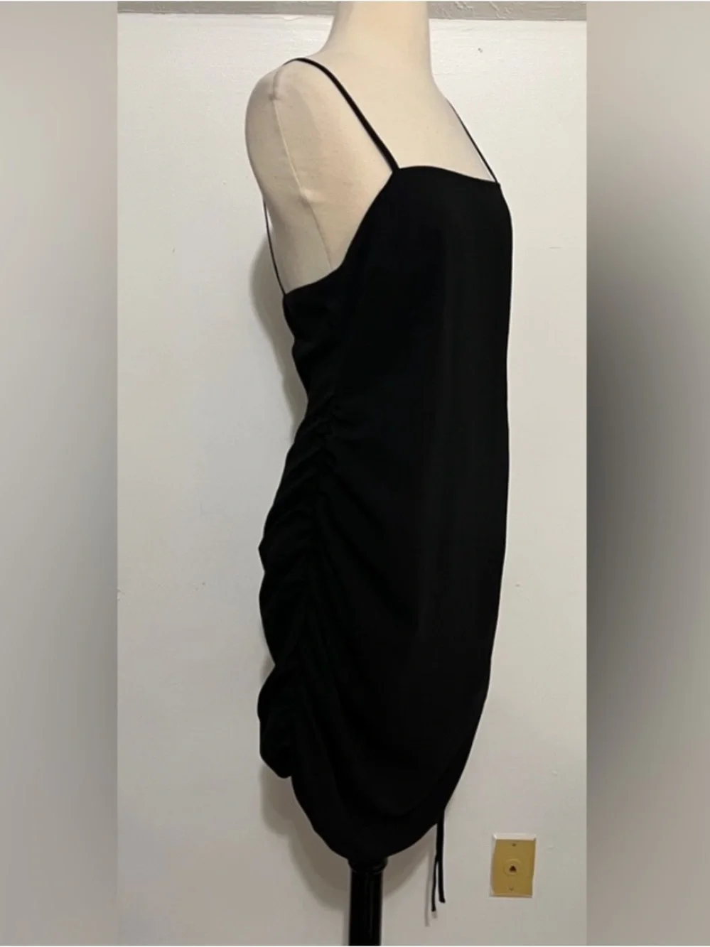 The East Order Gia Black Ruched Strappy Mini Dress Size L